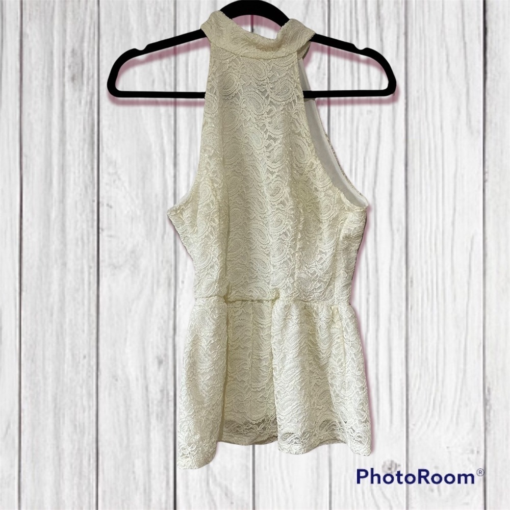 Charlotte Russe Cream Lace Choker Style Tank Top Key Hole Back